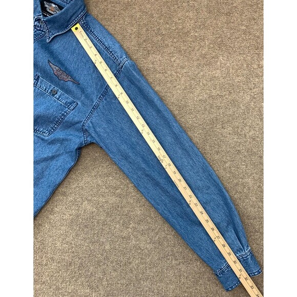 Harley-Davidson Shirt Mens L Denim Long Sleeve Spellout Button Down Motorcycles - Picture 5 of 7